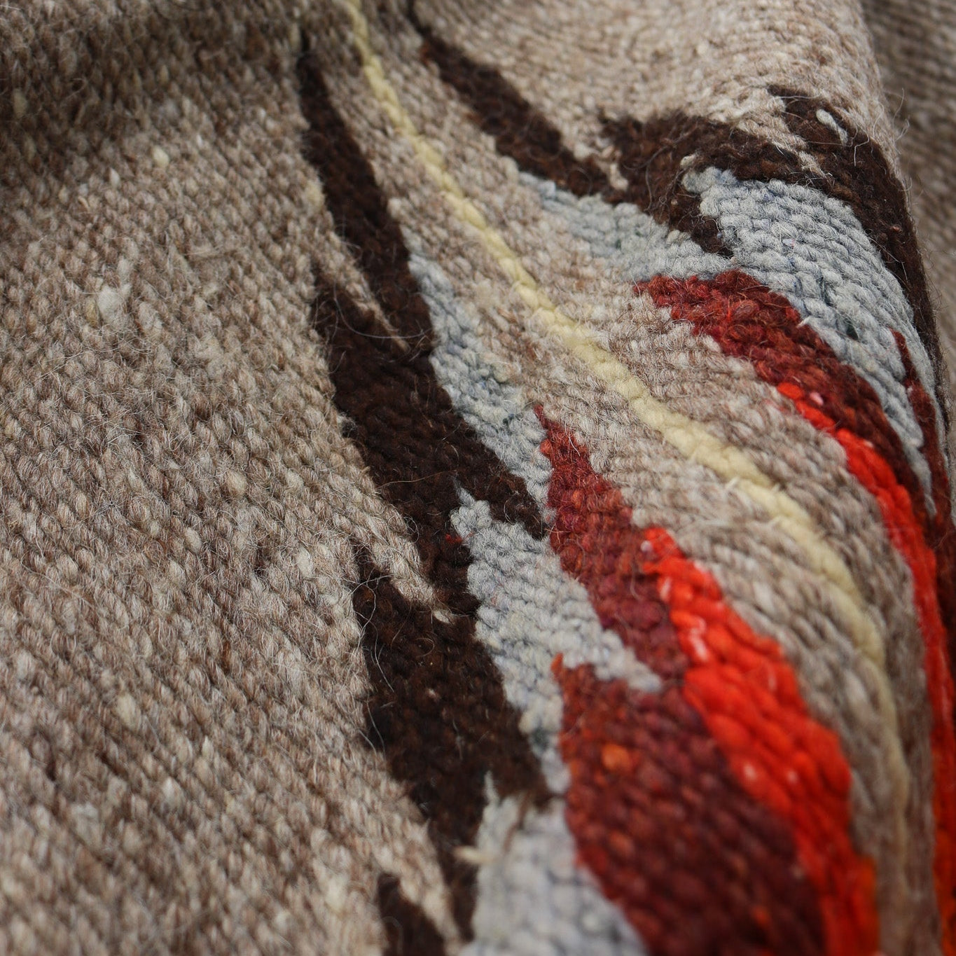 Authentic Vintage Southwestern Gray Woven Blanket with Colorful Native Design and Orange Accent Stitching