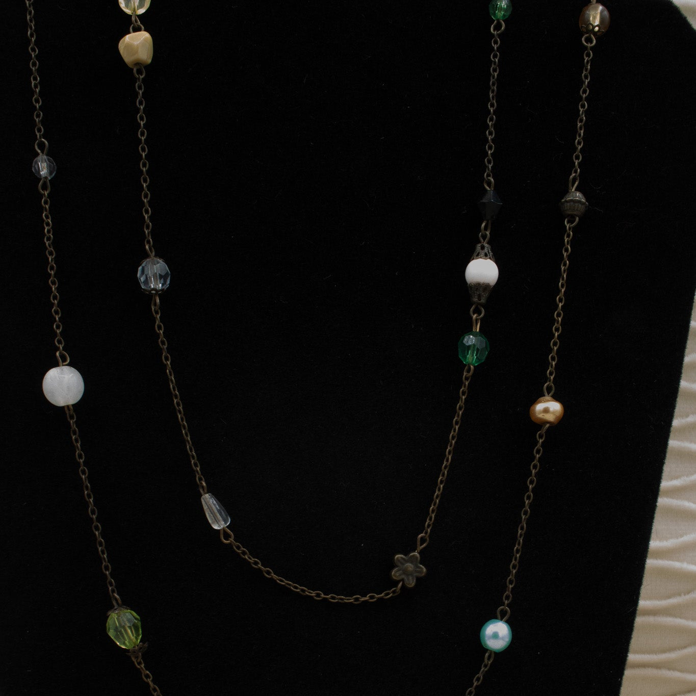 Dual Brass Chain Beaded Charm Necklace