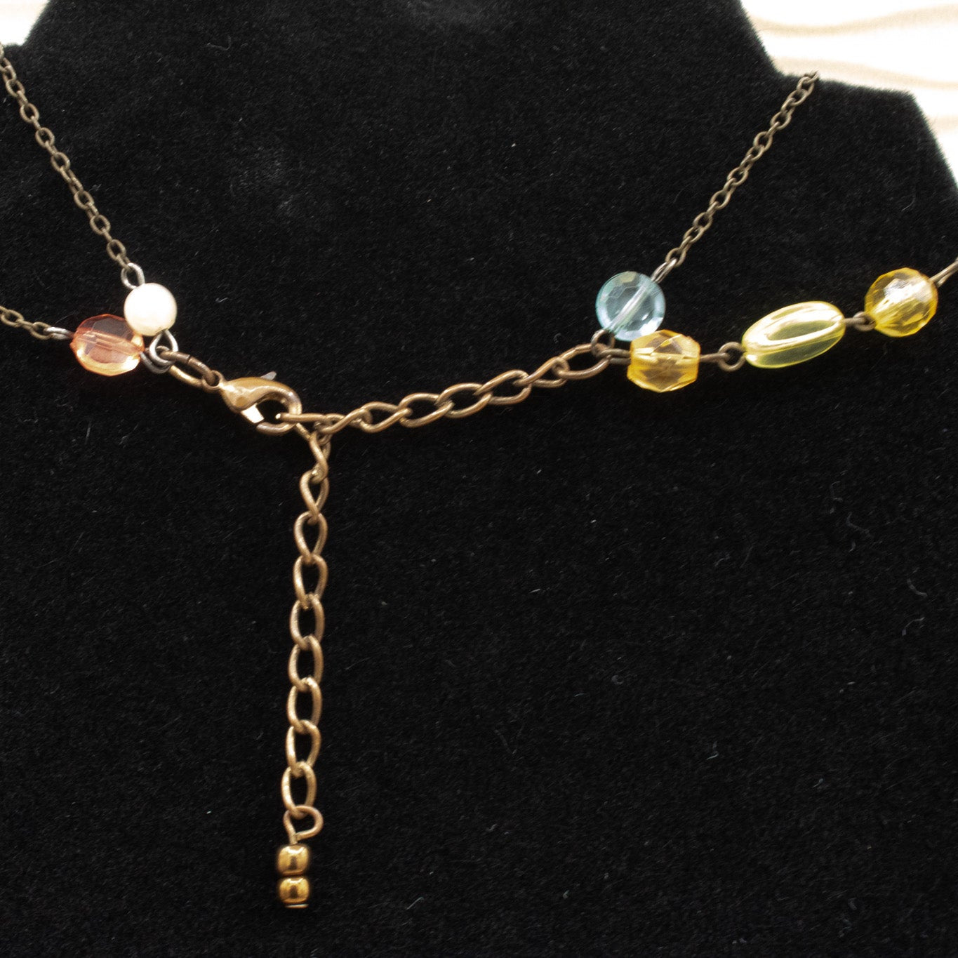 Dual Brass Chain Beaded Charm Necklace
