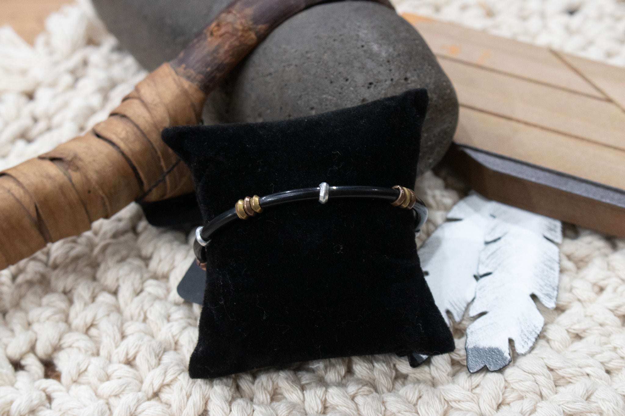 Black plastic Band with Danty Bead Accents