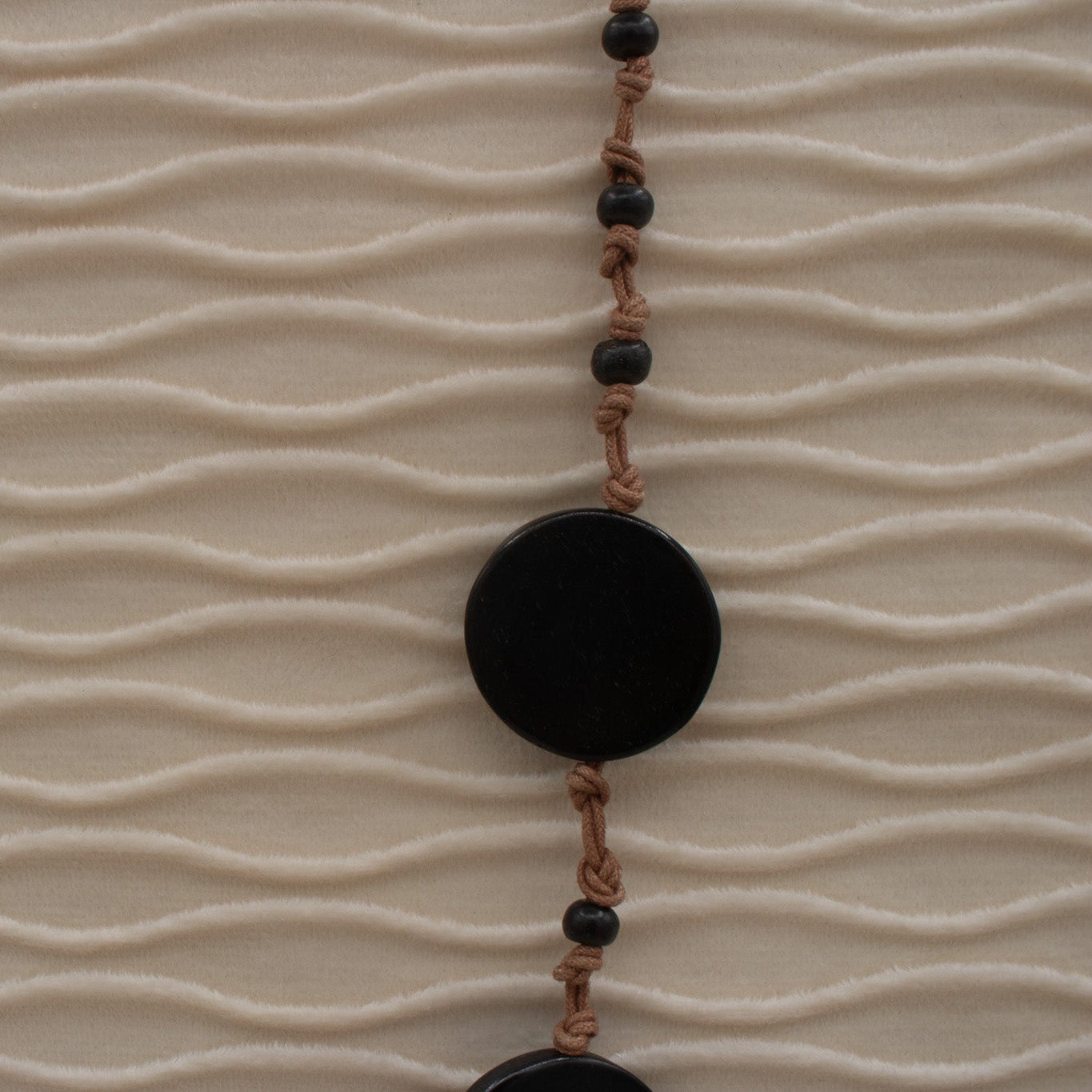 Brown Flat Round Bead Hand-Tied Cord Necklace