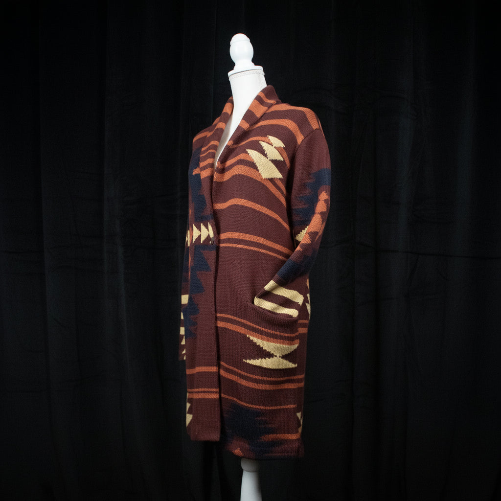 Pendleton Graphic Sweater Coat Brown Multi Colored Southwest Print