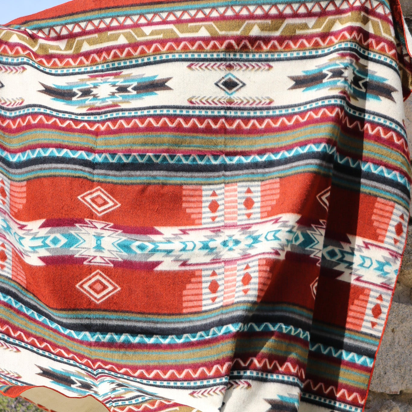 Antisana Earth Reversible Southwestern Blanket Queen Size Handwoven in Ecuador