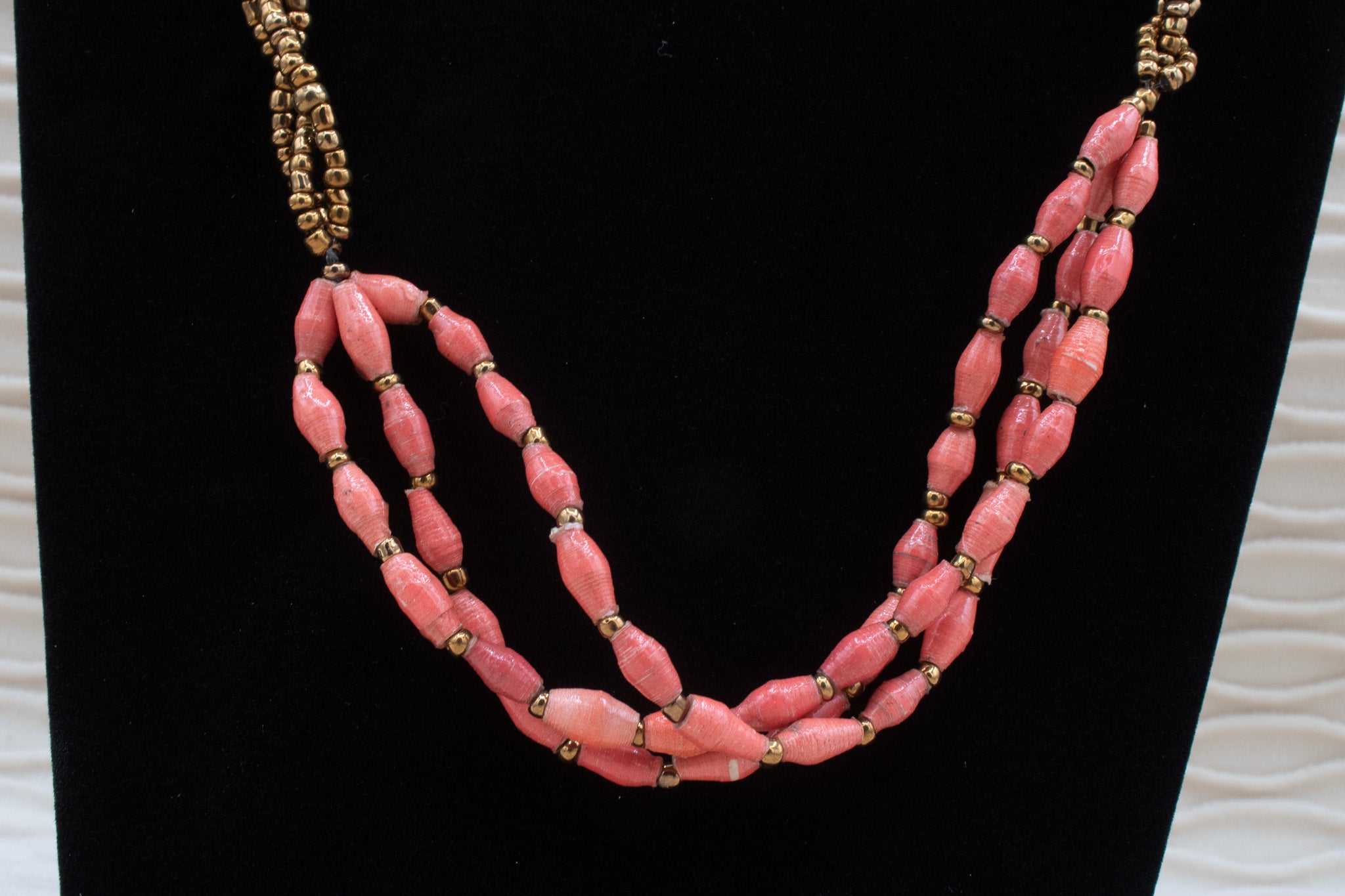 Coral and Gold Beaded Necklace
