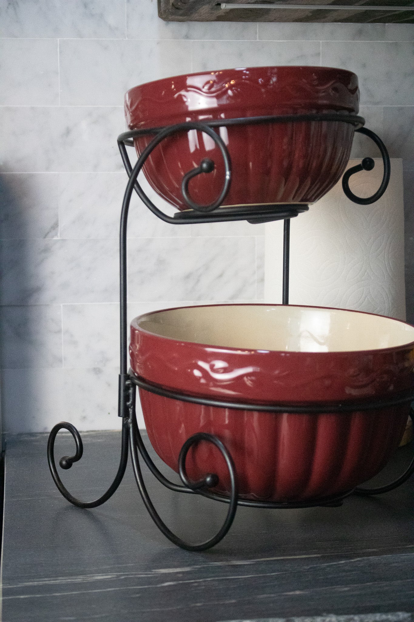 Two Tier Serving Bowl Metal Rack Stand
