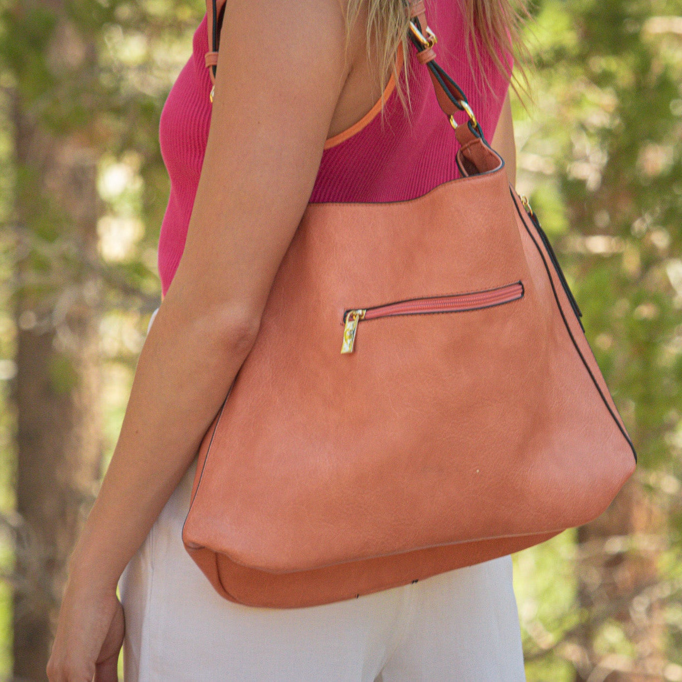 3 Compartment zipper Salmon Color BOHO Shoulder bag