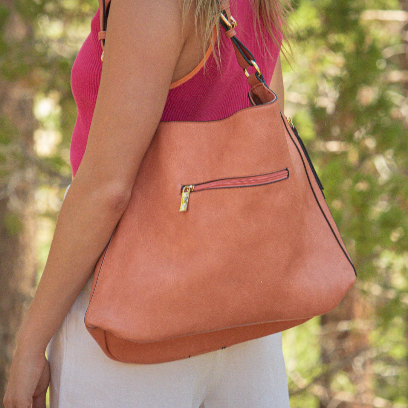 3 Compartment zipper Salmon Color BOHO Shoulder bag