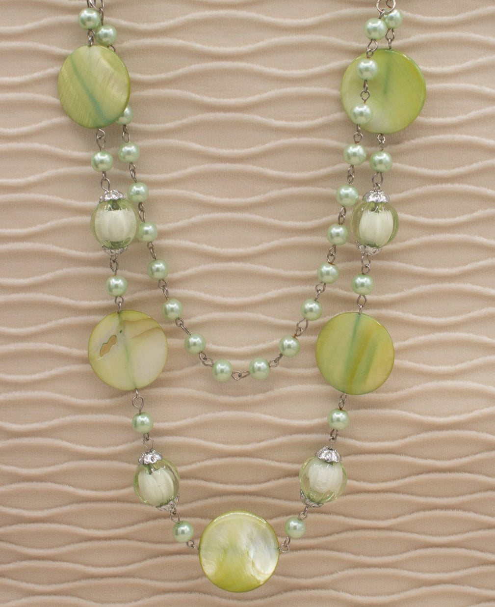 Beautiful Double Stranded Green Resin Bead Necklace