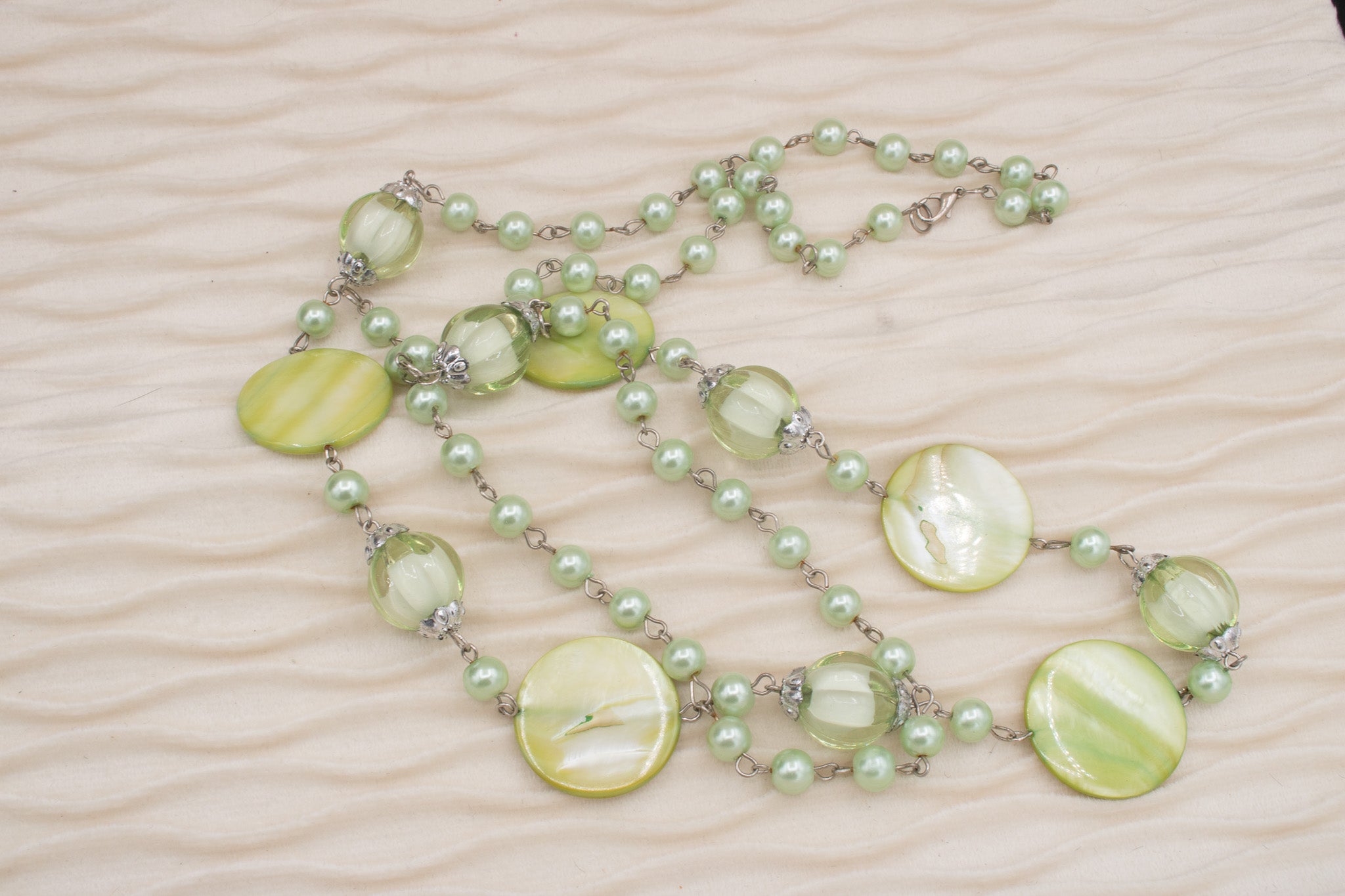 Beautiful Double Stranded Green Resin Bead Necklace