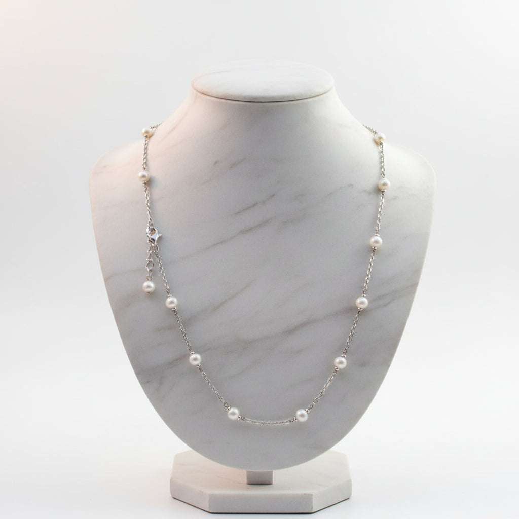 Dainty White Pearl Station Necklace