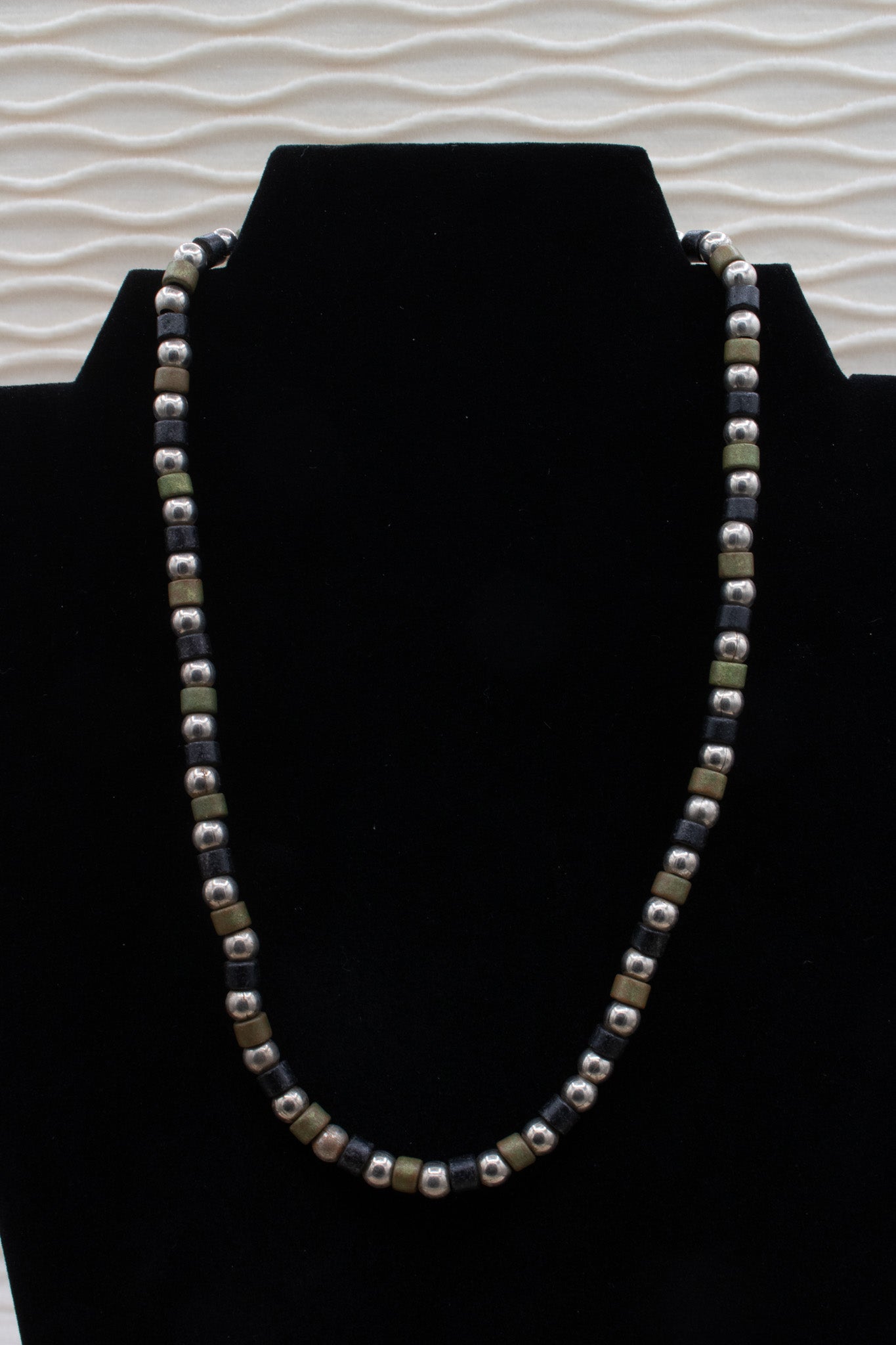 Silver and Wooden Beaded Necklace