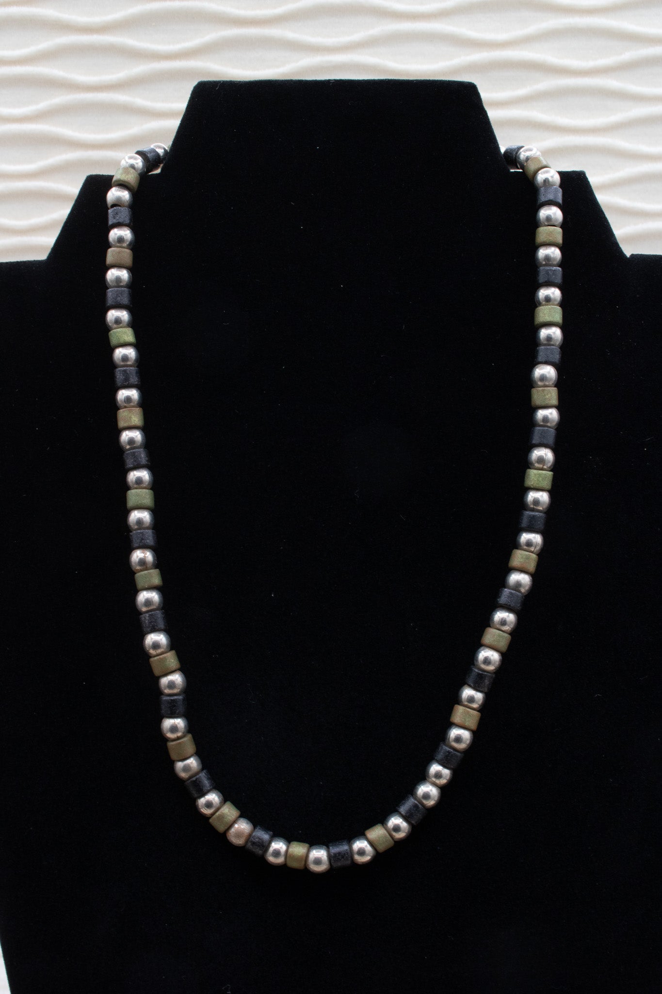 Silver and Wooden Beaded Necklace