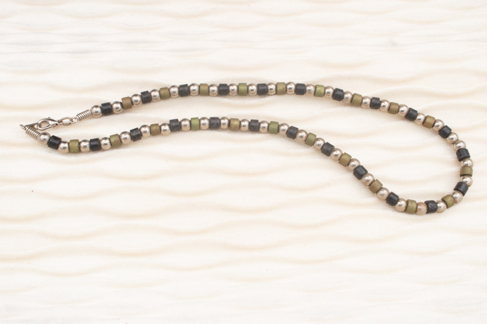 Silver and Wooden Beaded Necklace
