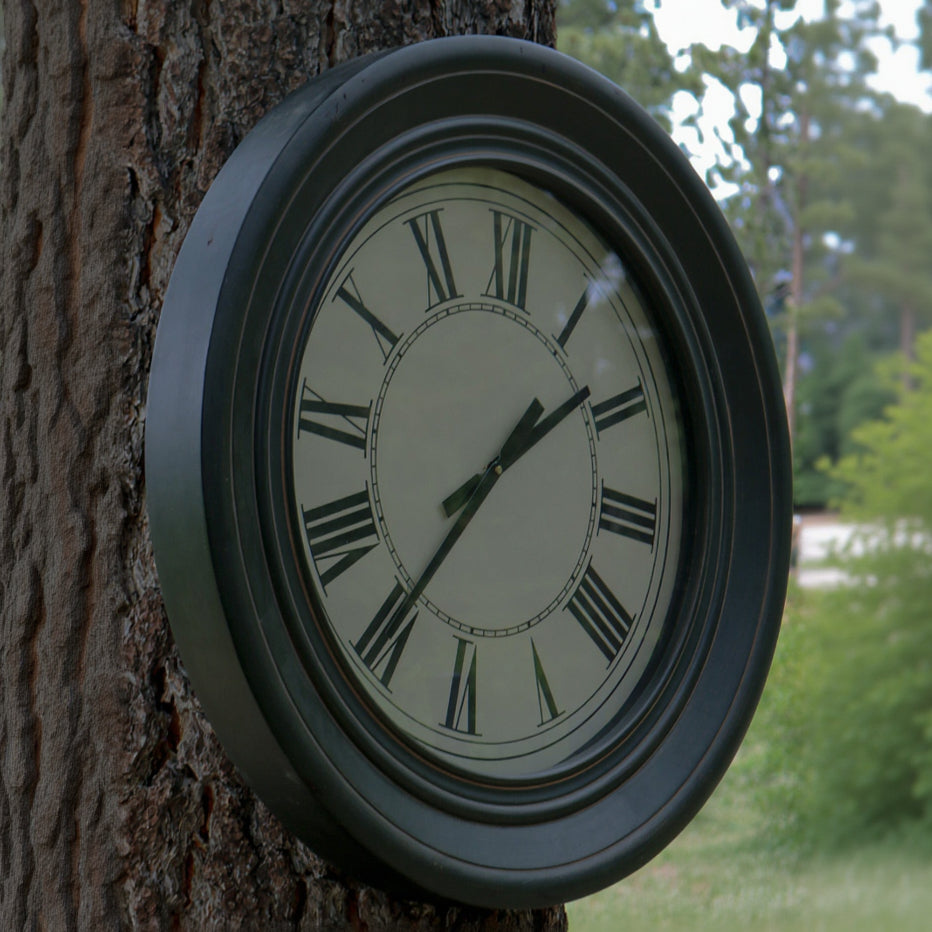 Large Wall Clock – Dark Brown Finish with Bold Black Roman Numerals