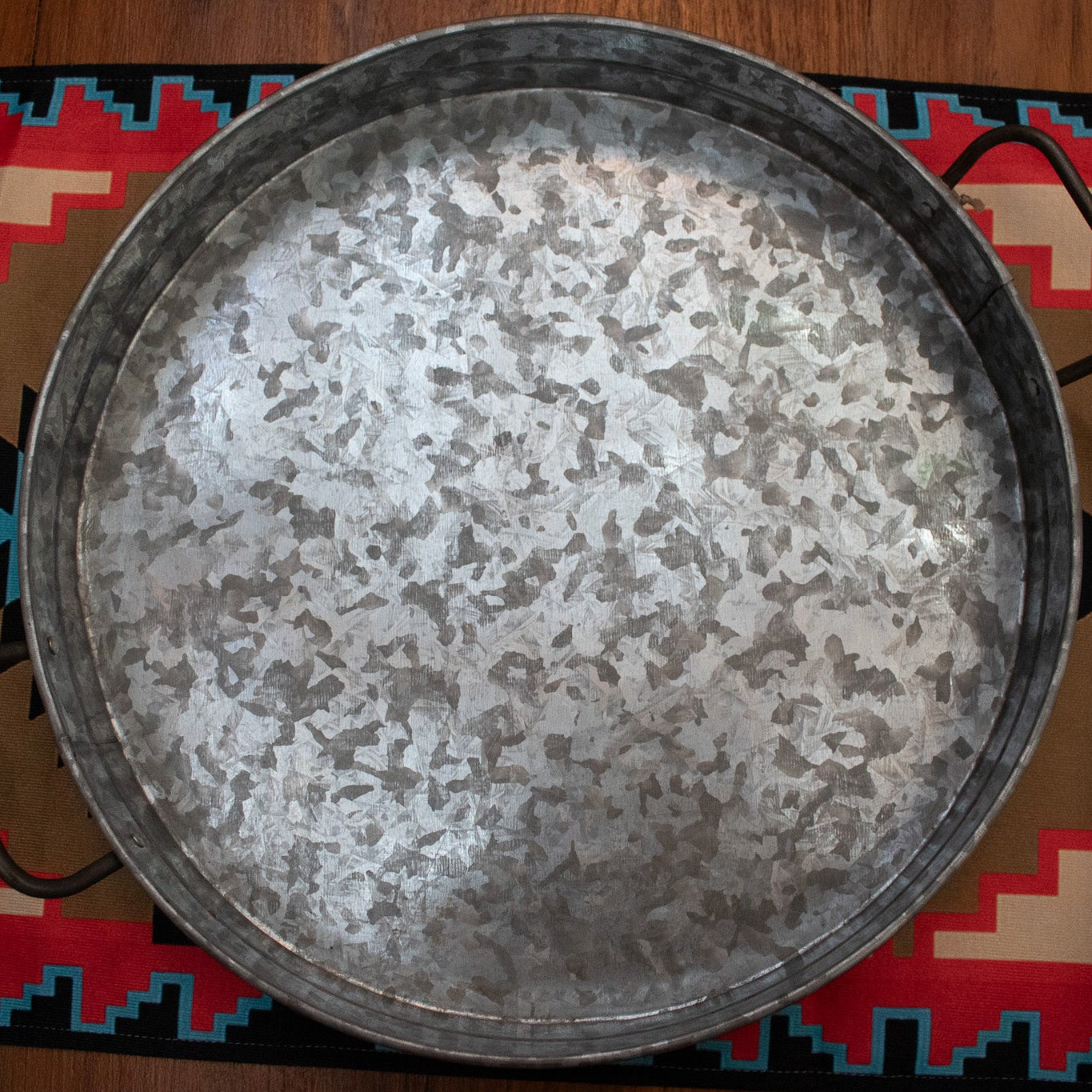Galvanized Metal Tray with Metal Handles