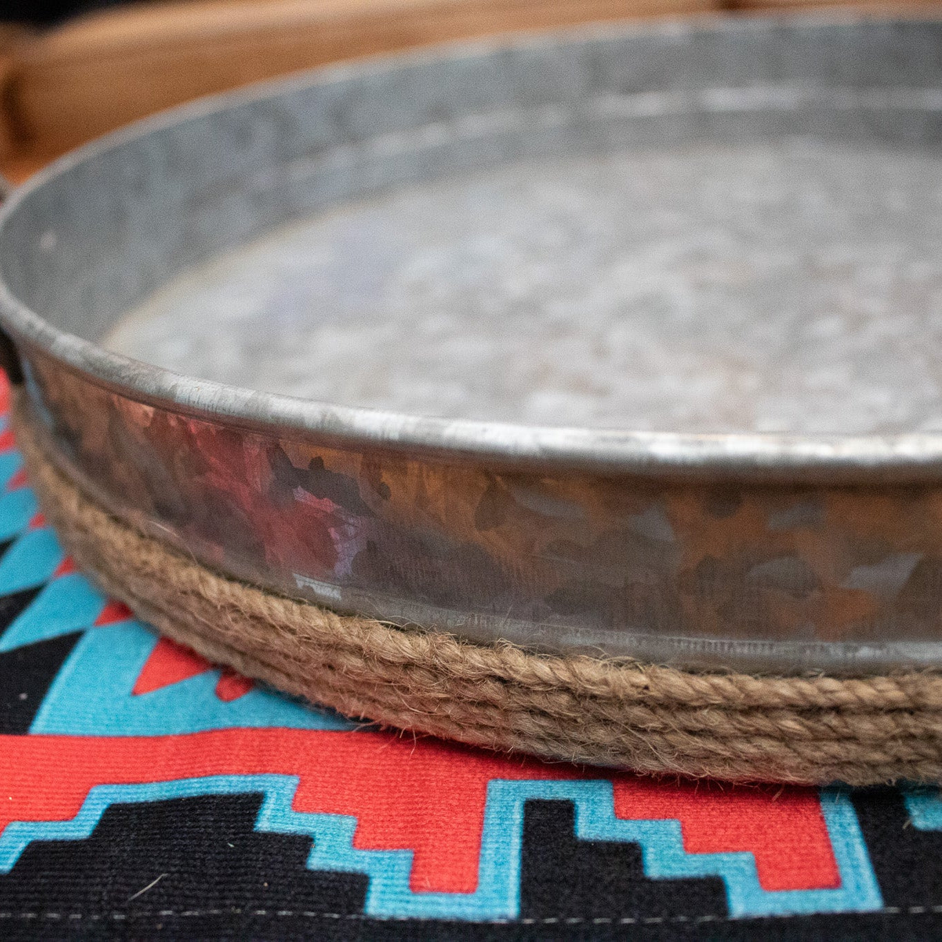 Galvanized Metal Tray with Metal Handles