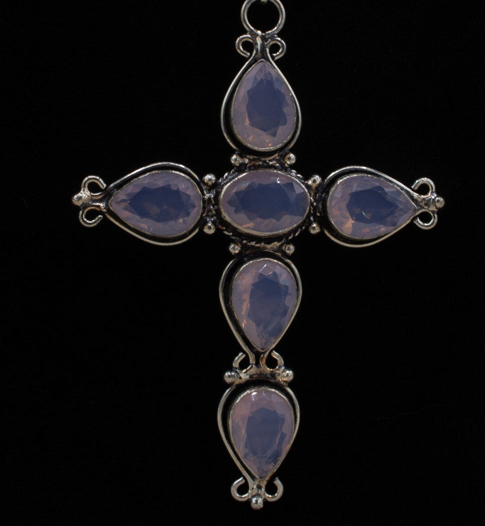 Purple Rhinestone Cross Pendent Necklace