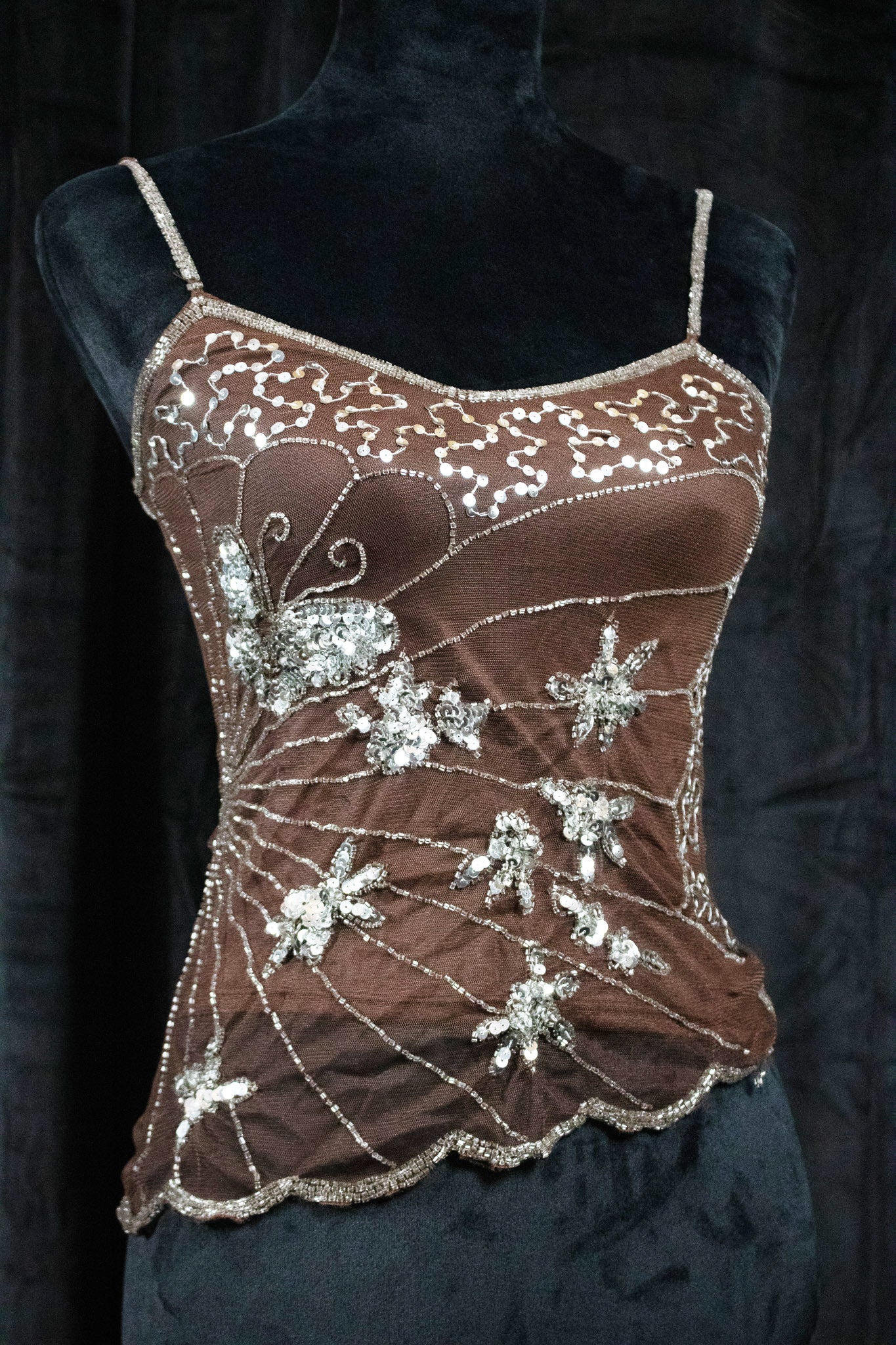 Vintage Brown with Silver Sequin Mesh Top