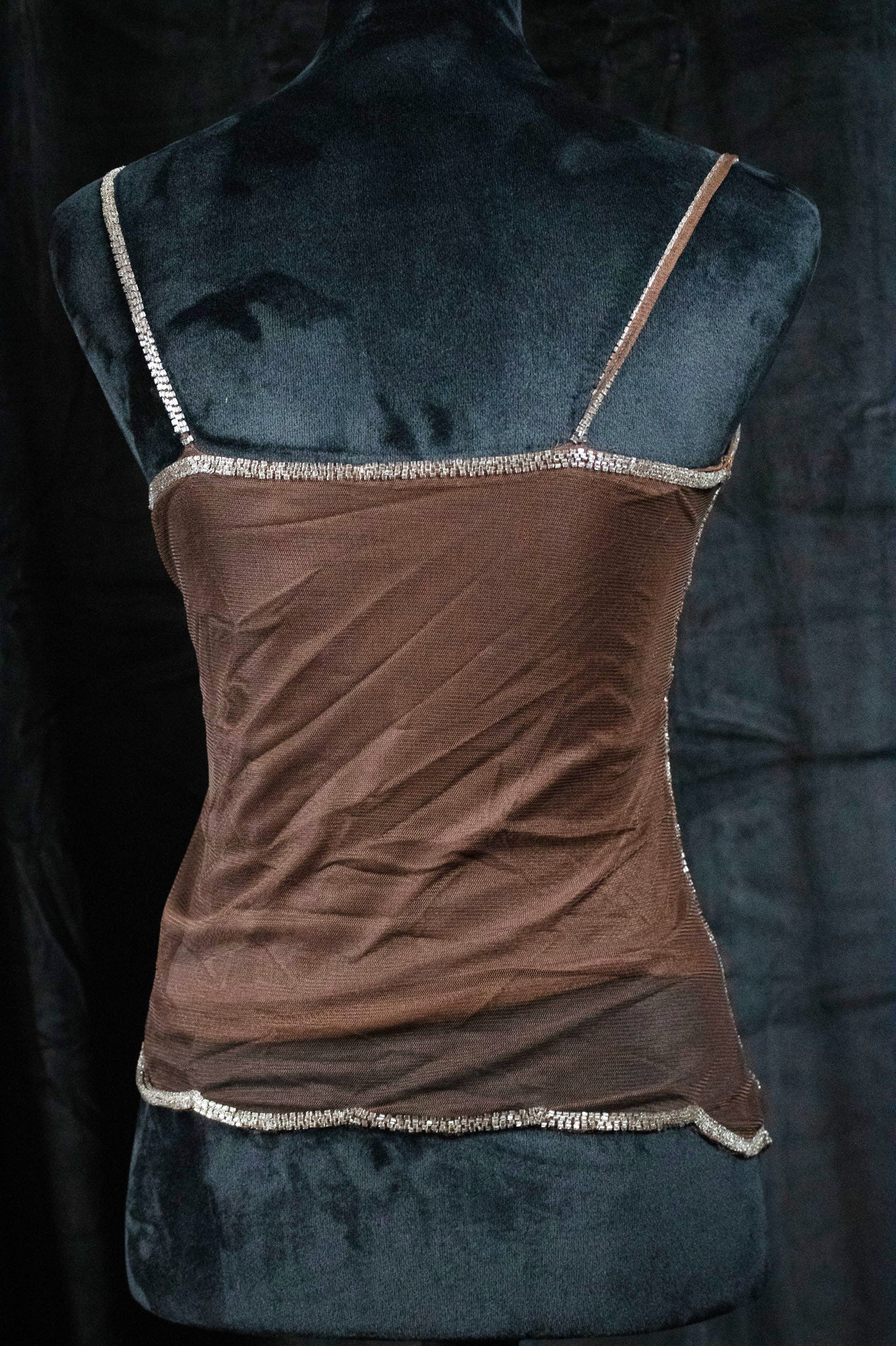 Vintage Brown with Silver Sequin Mesh Top