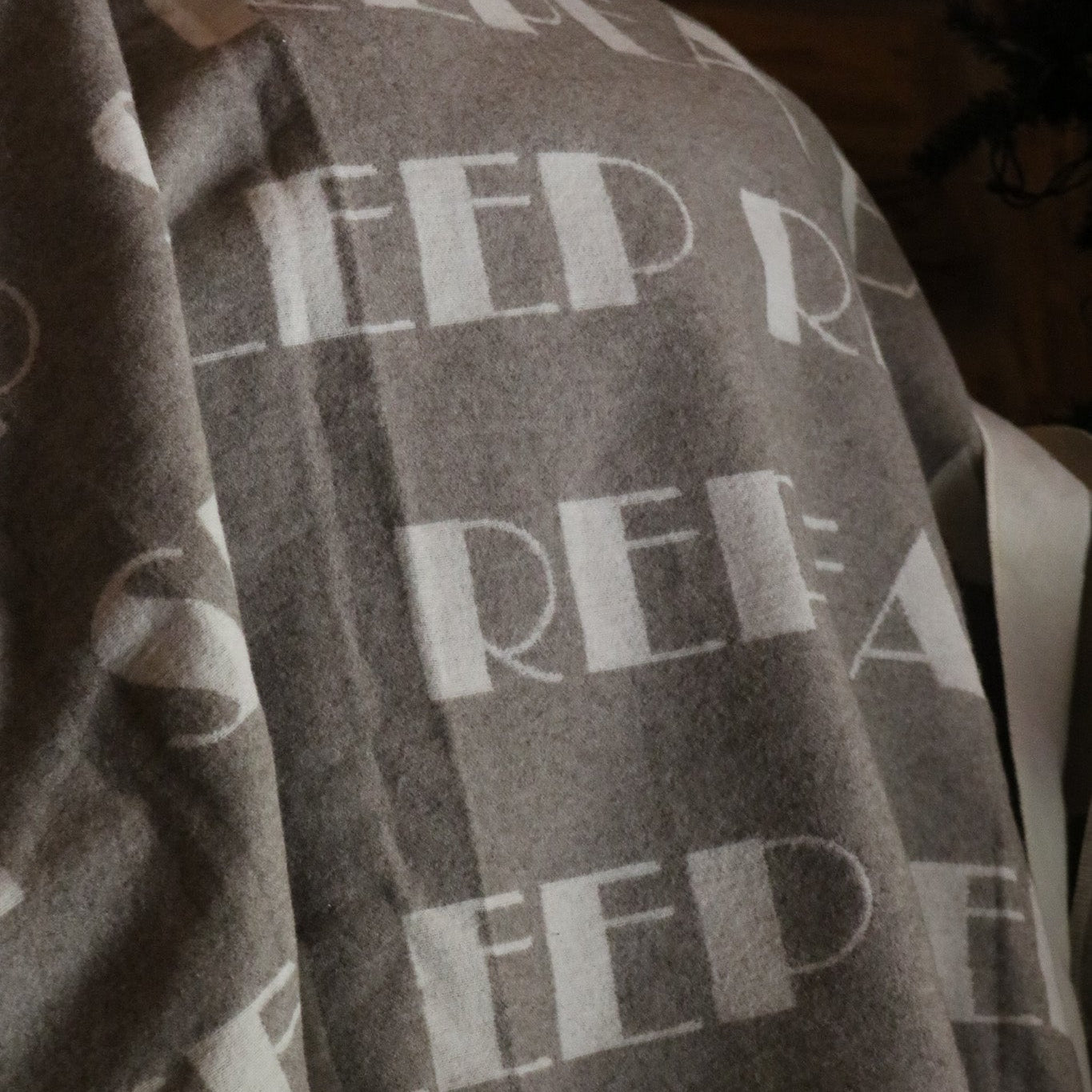 David Fussenegger Reversible Throw Blanket Grey & White "Sleep, Ski, Repeat" Design