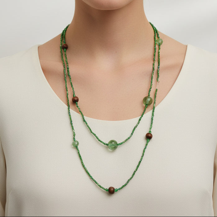 Dainty Green Beaded Gemstone Necklace