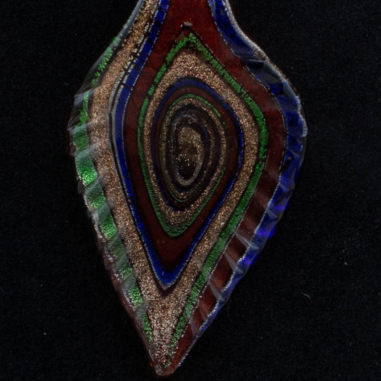 Glass Leaf Dark Colored Pendent on a Ribbon and Jute Cord Necklace