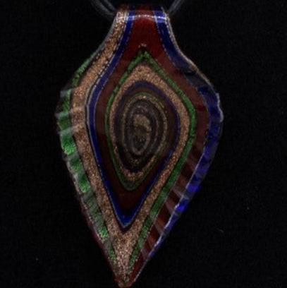 Glass Leaf Dark Colored Pendent on a Ribbon and Jute Cord Necklace