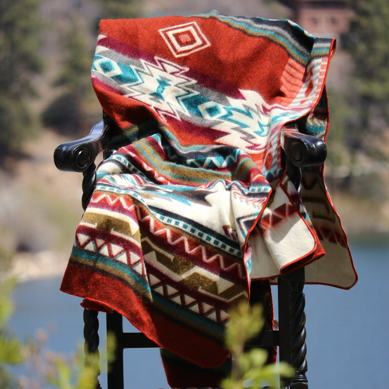Antisana Earth Reversible Southwestern Blanket Queen Size Handwoven in Ecuador