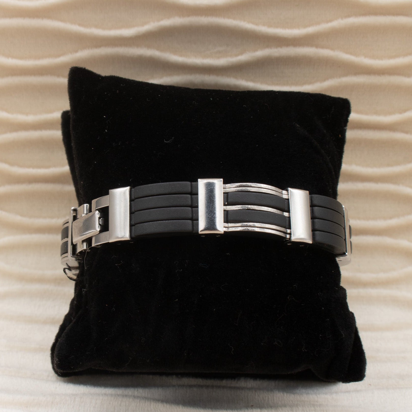 Men's Stainless Steel and with Black Claps Bracelet