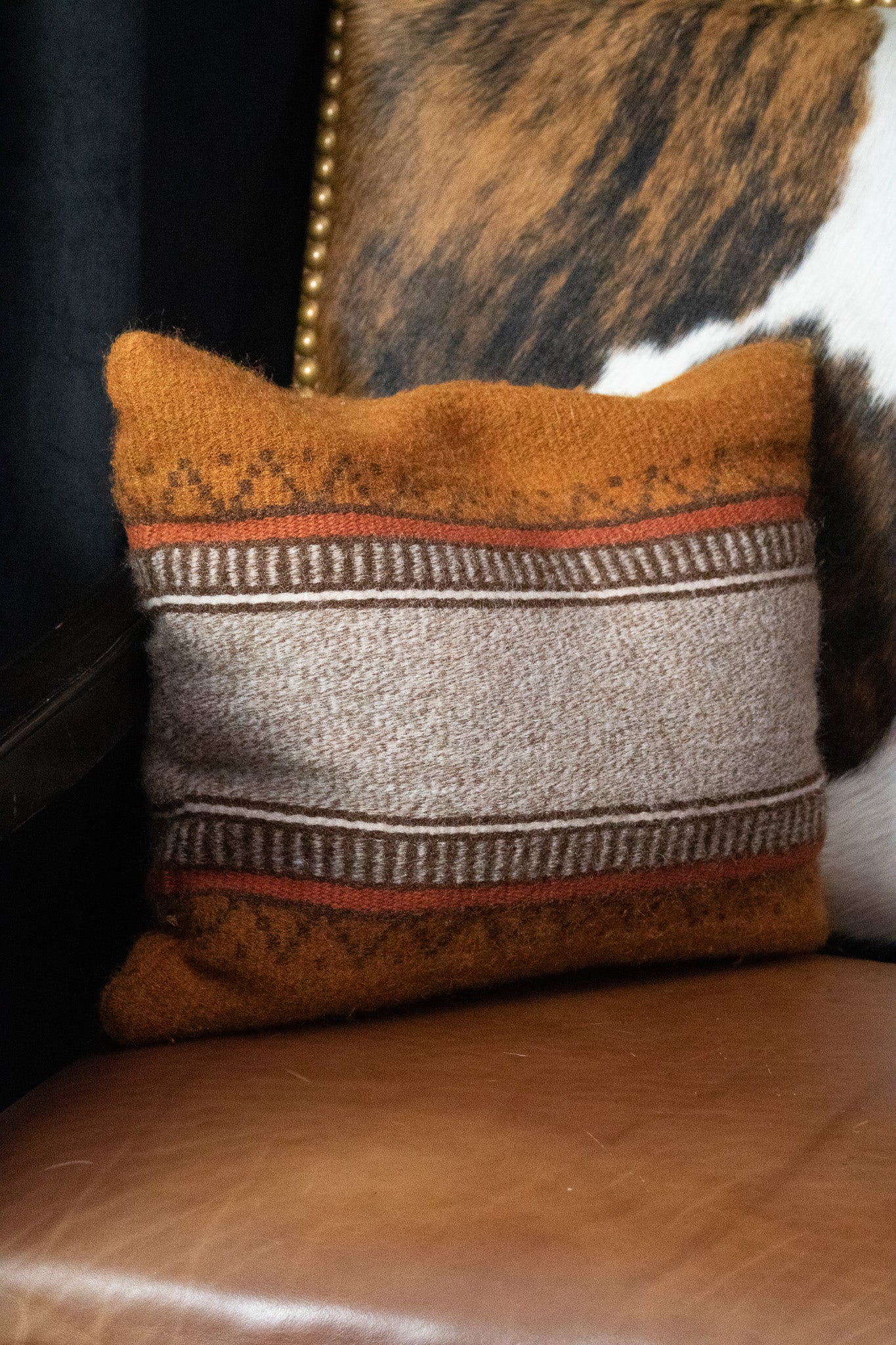 Vintage Retro Woven Wool Burnt Orange Southwest Throw Pillow