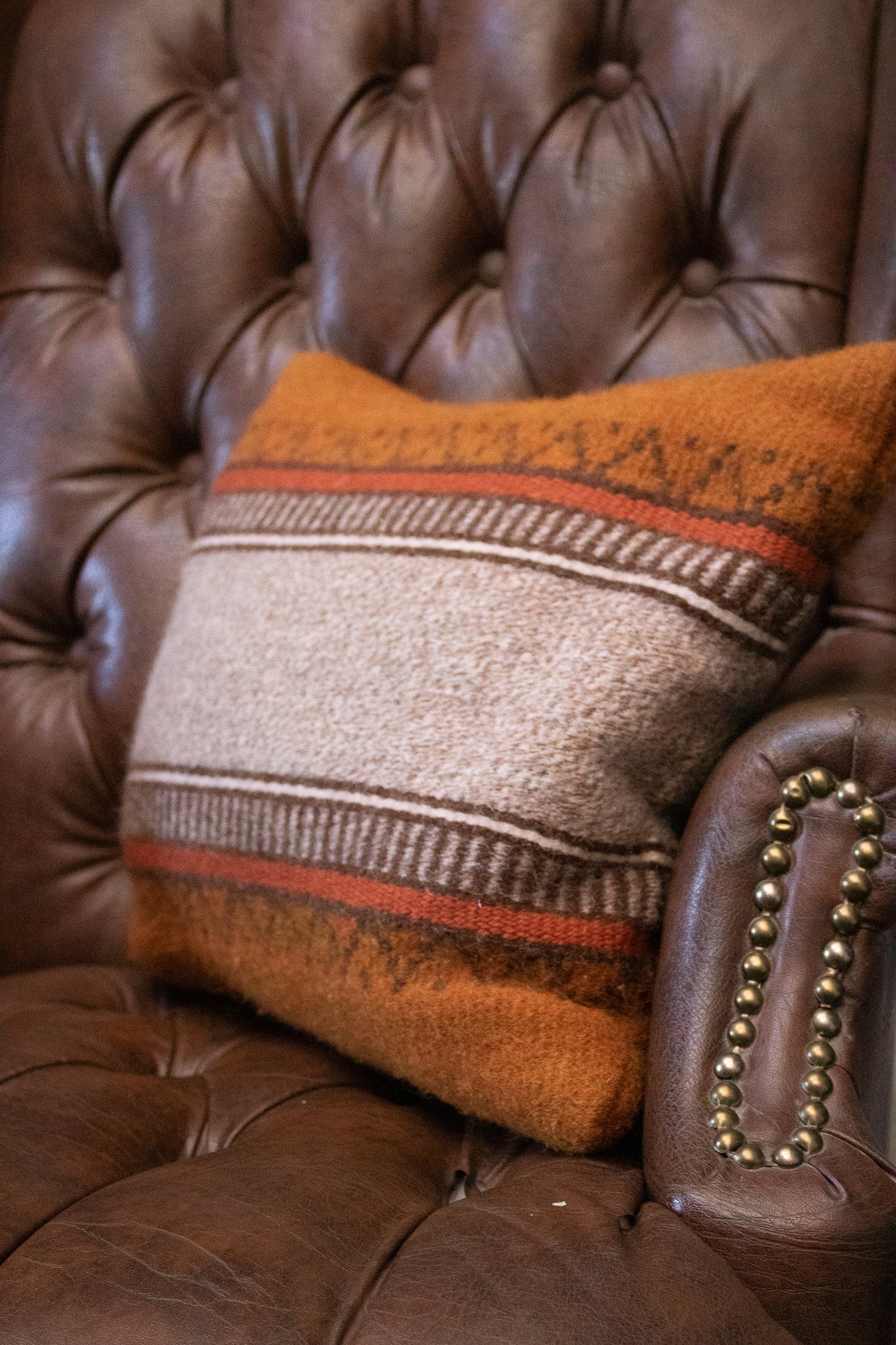 Vintage Retro Woven Wool Burnt Orange Southwest Throw Pillow