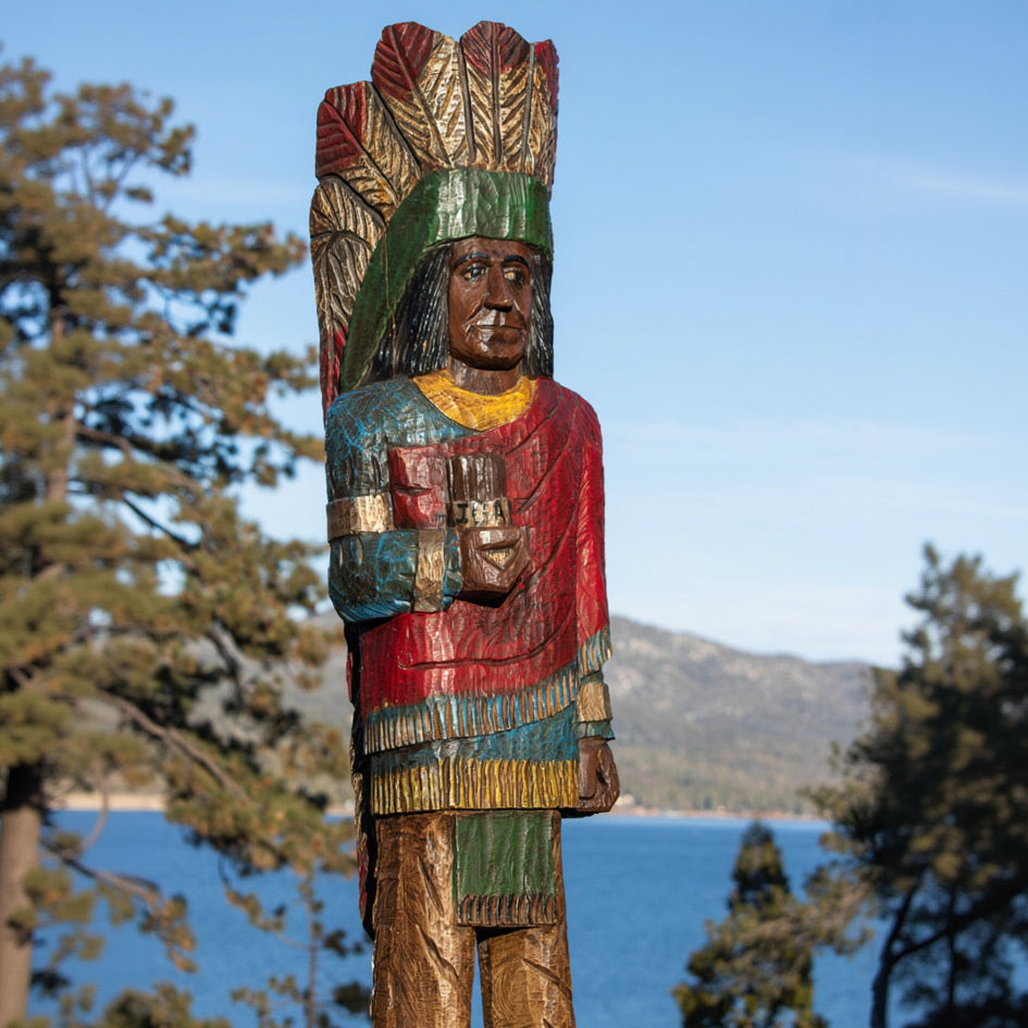 Wooden Hand-Carved Indian Totem Cigar Statue