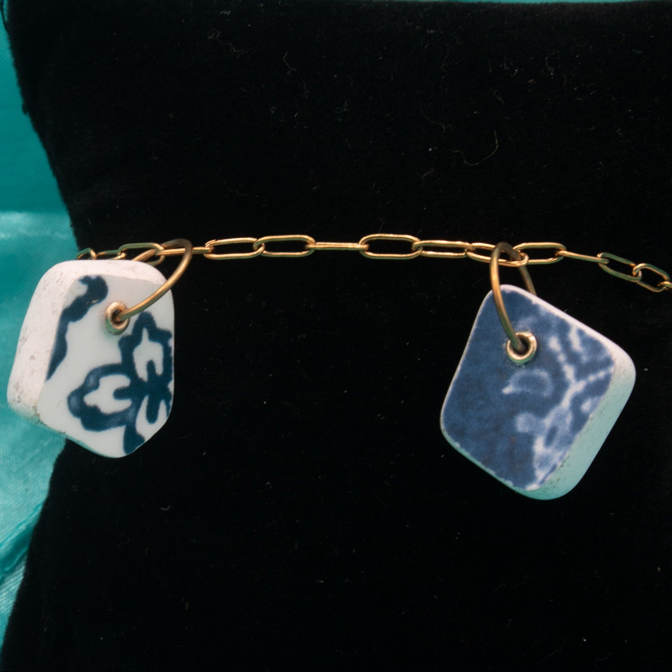 Danty Gold Chain with Blue & White Charm Bracelet
