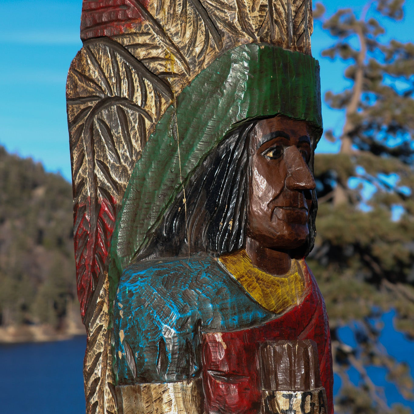 Wooden Hand-Carved Indian Totem Cigar Statue