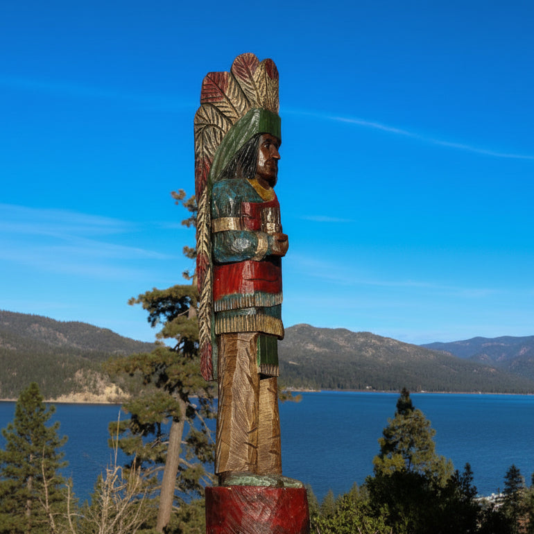 Wooden Hand-Carved Indian Totem Cigar Statue