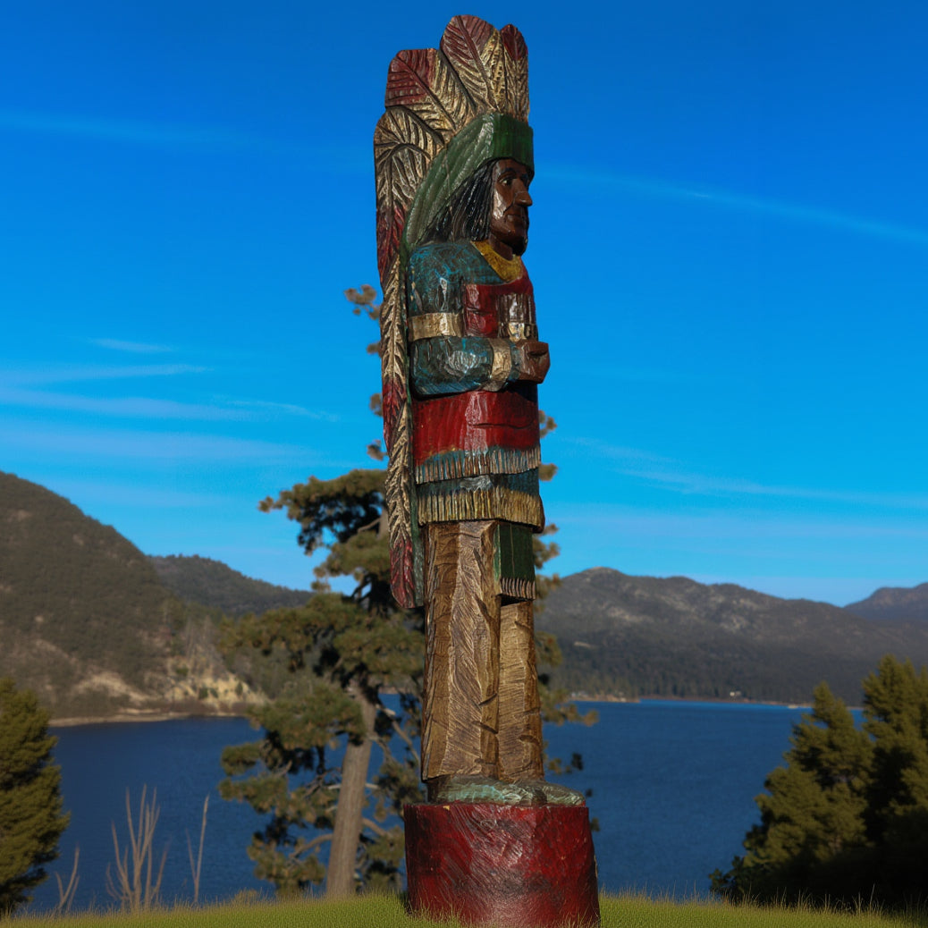 Wooden Hand-Carved Indian Totem Cigar Statue