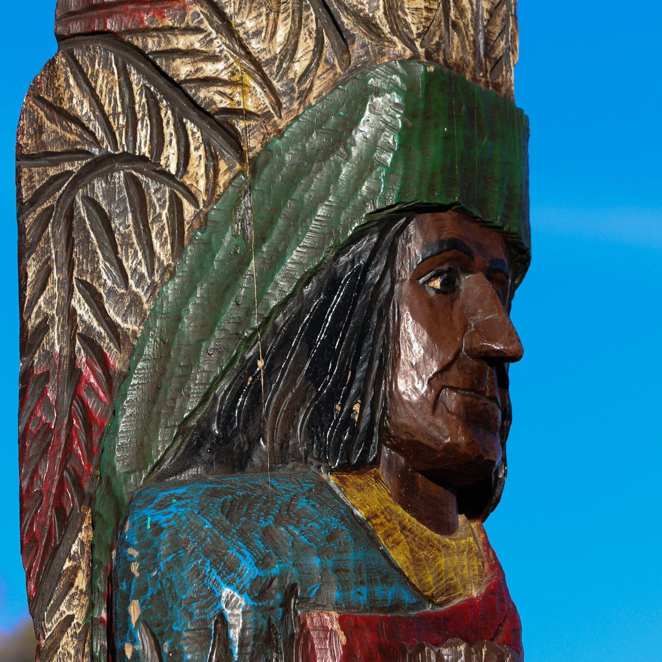 Wooden Hand-Carved Indian Totem Cigar Statue