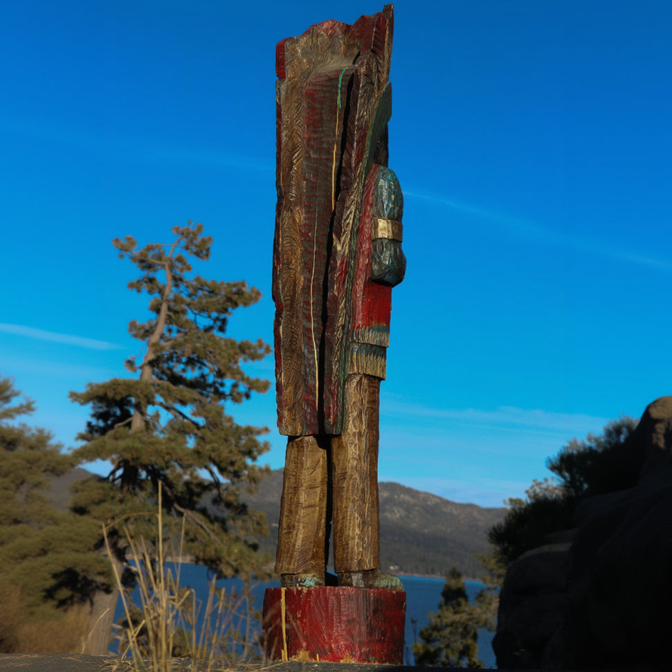 Wooden Hand-Carved Indian Totem Cigar Statue