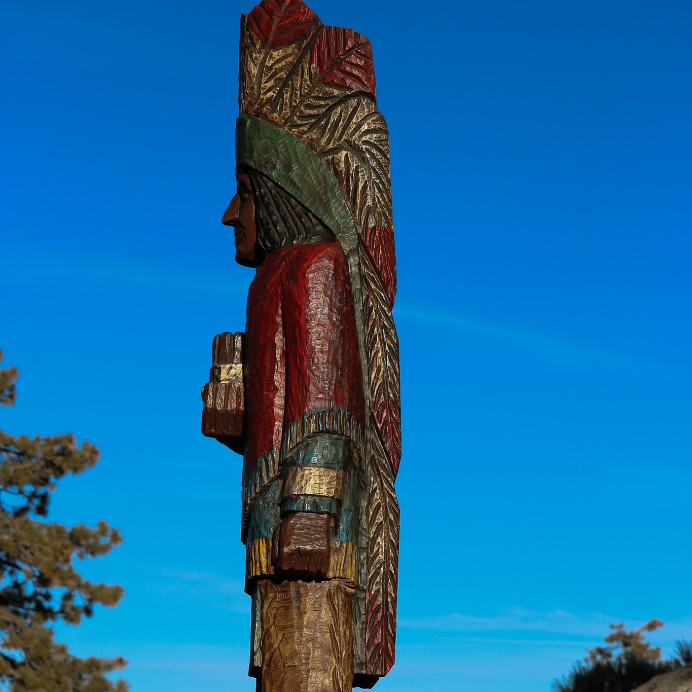 Wooden Hand-Carved Indian Totem Cigar Statue