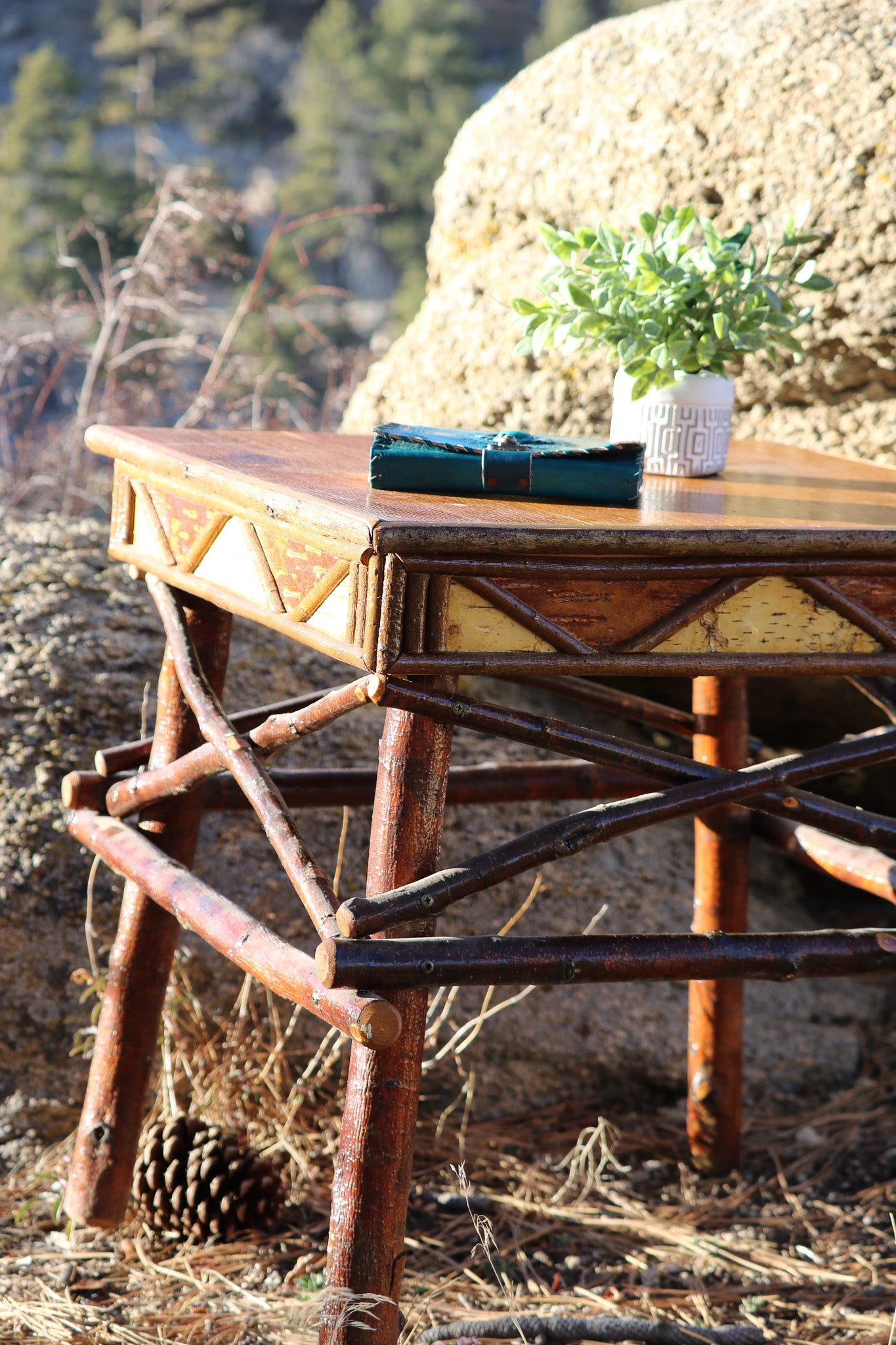 Geometric Design Adirondack Square Side Table with Raw Wood Legs