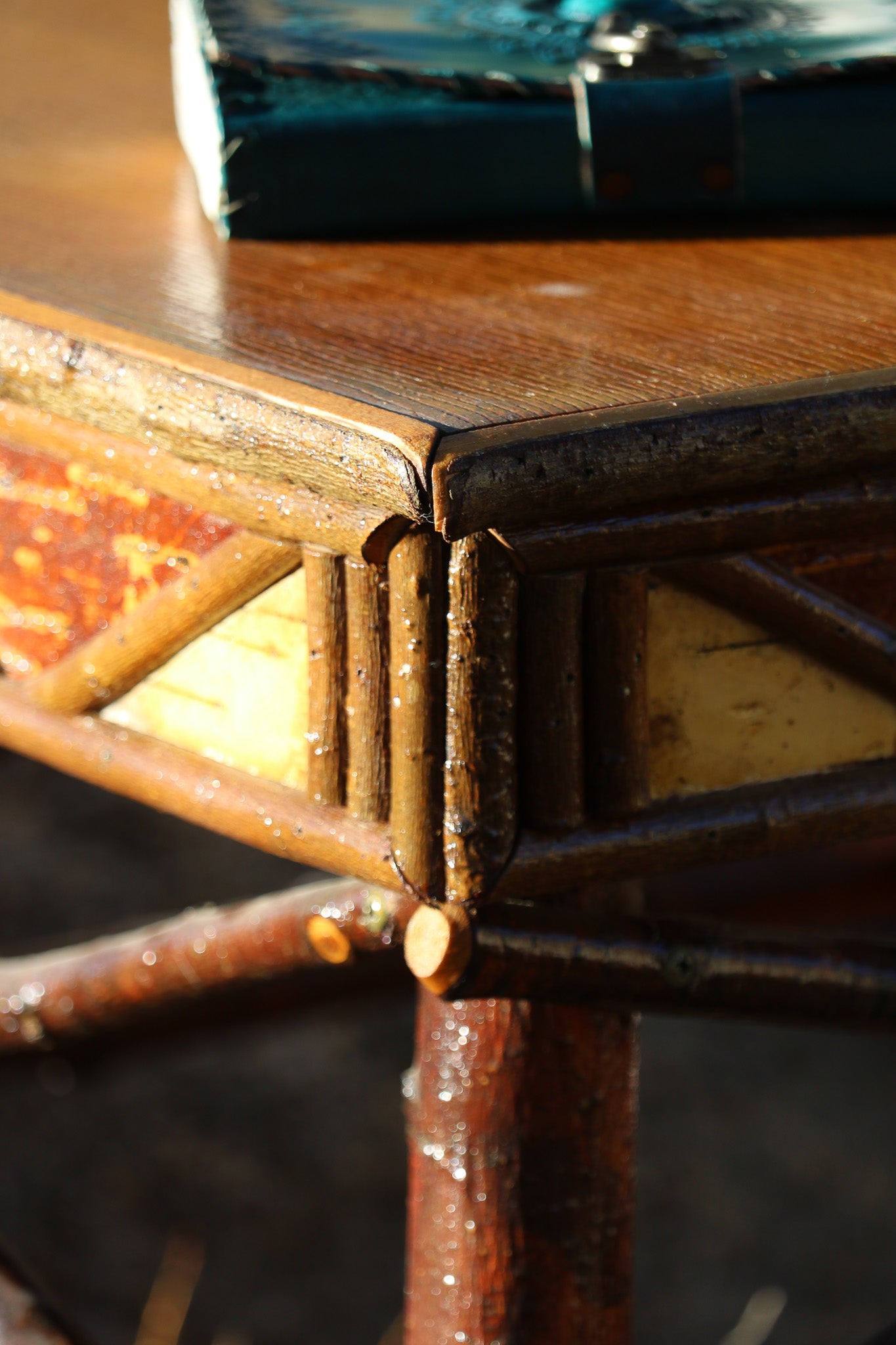 Geometric Design Adirondack Square Side Table with Raw Wood Legs