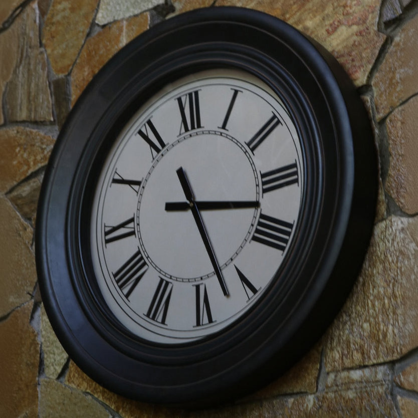 Large Wall Clock – Dark Brown Finish with Bold Black Roman Numerals