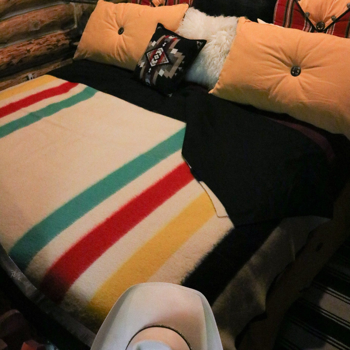 Hudson's Bay Point Wool Blanket Off-White Bold Multi-Colored Stripes