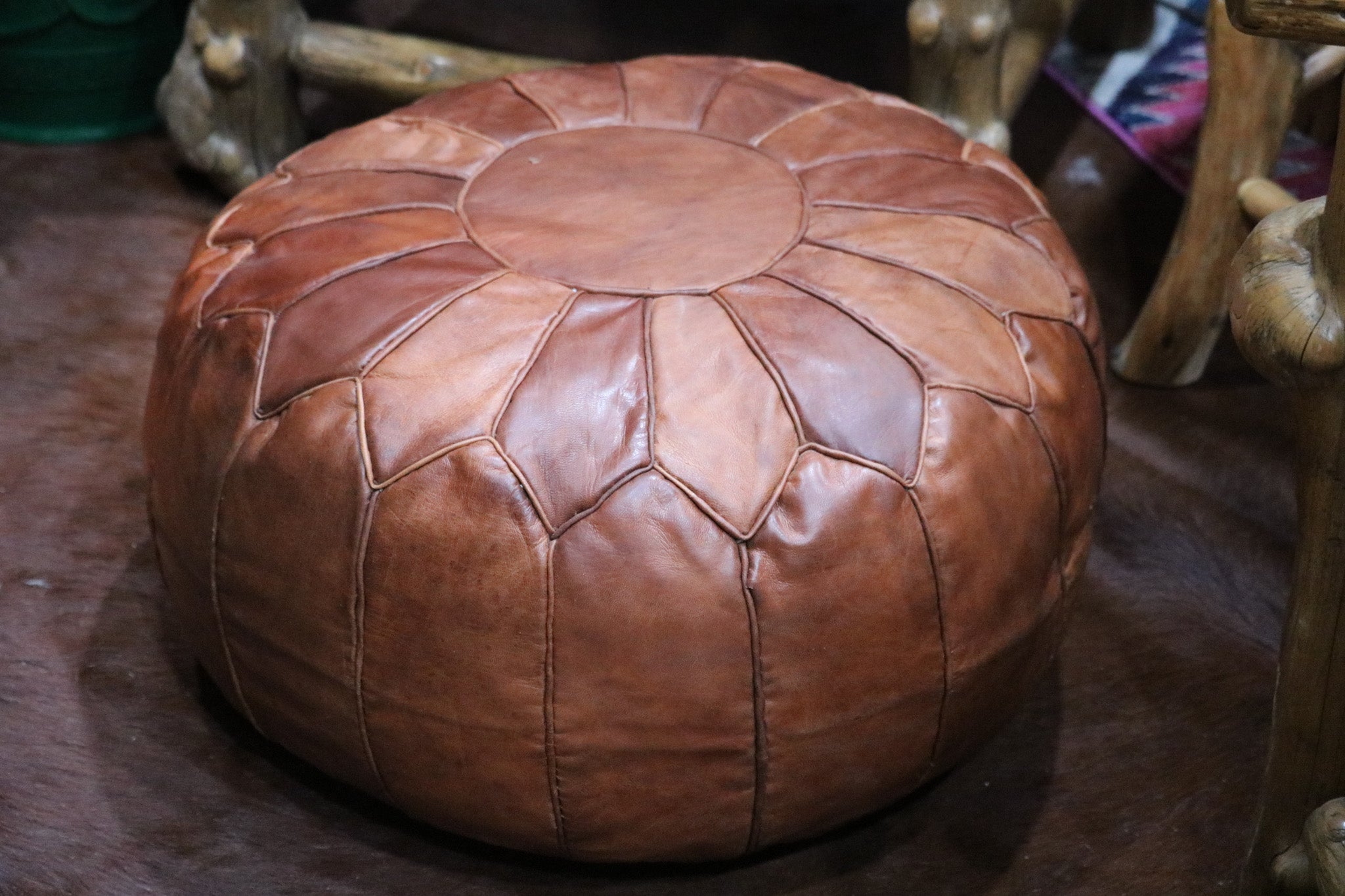 Handcrafted Moroccan Leather Pouf Berber Style Ottoman for Home Decor