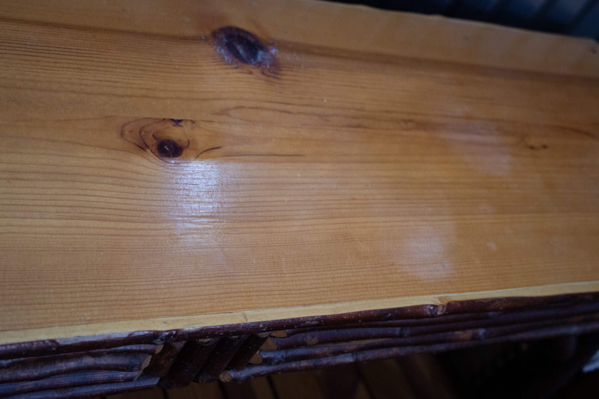 Adirondack Long Side-Table with Raw Wood Geometric Side Design