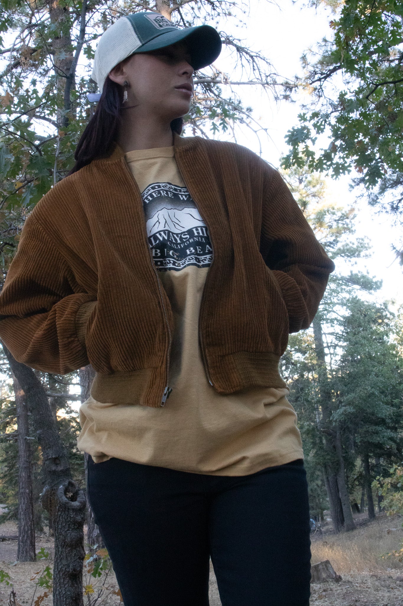 "Always High in Big Bear" Mustard Yellow T-Shirt with Mountain Artwork Size Large