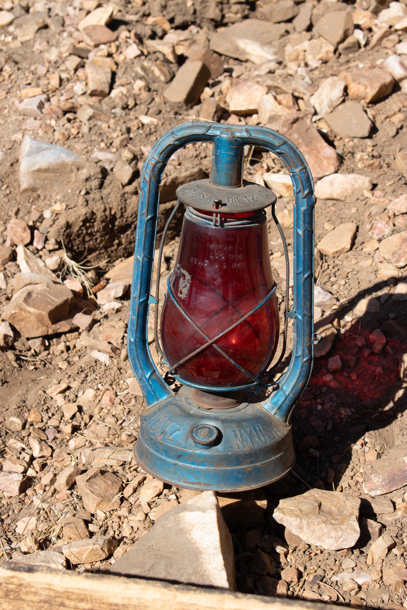 Antique Rustic Lantern with Red Glass