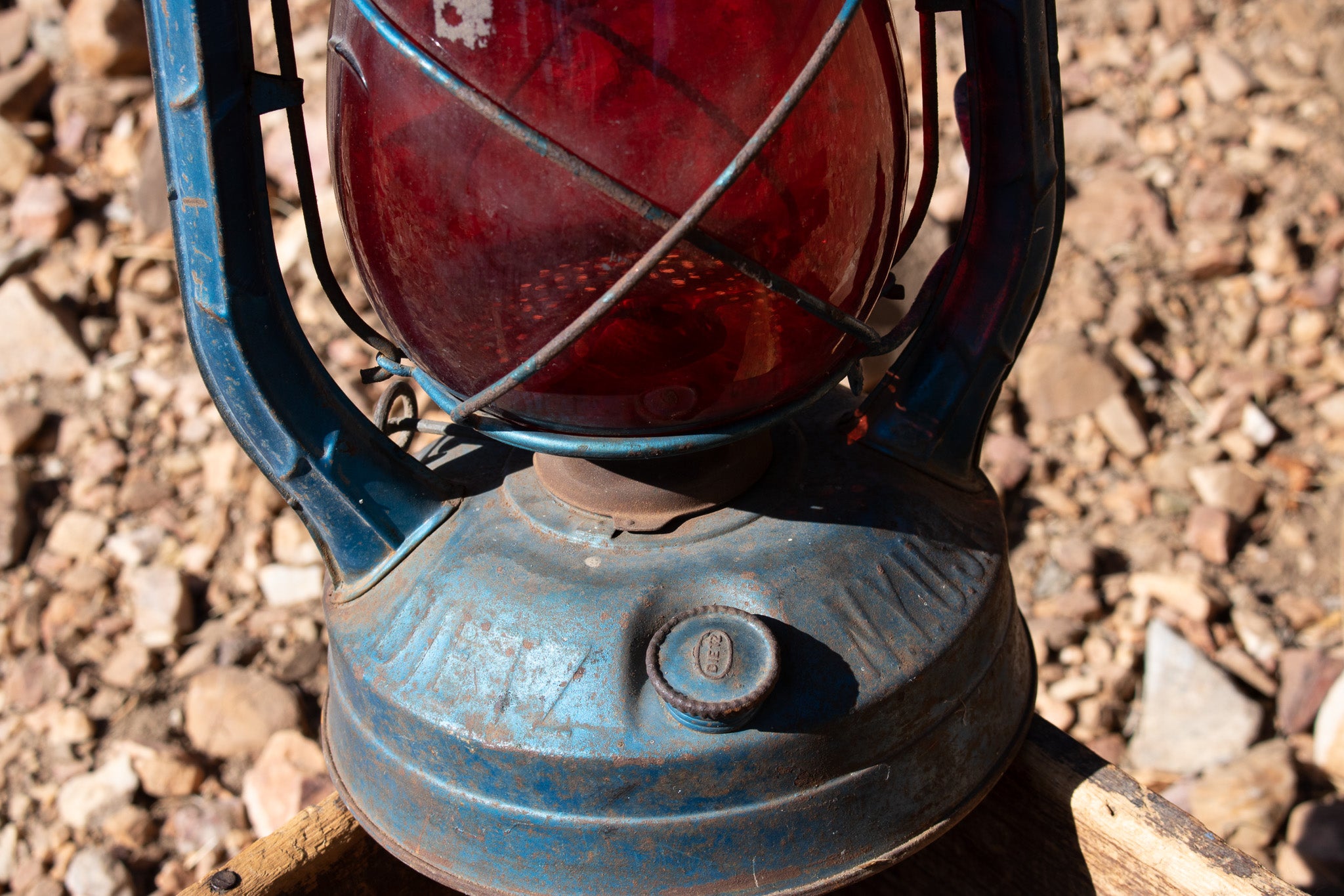 Antique Rustic Lantern with Red Glass