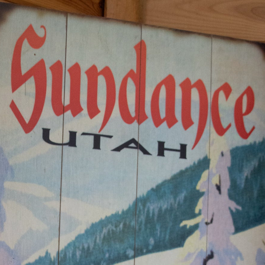 Vintage Style Sundance Utah Winter Sports Wooden Wall Sign 30x18 Ski Lodge Decor