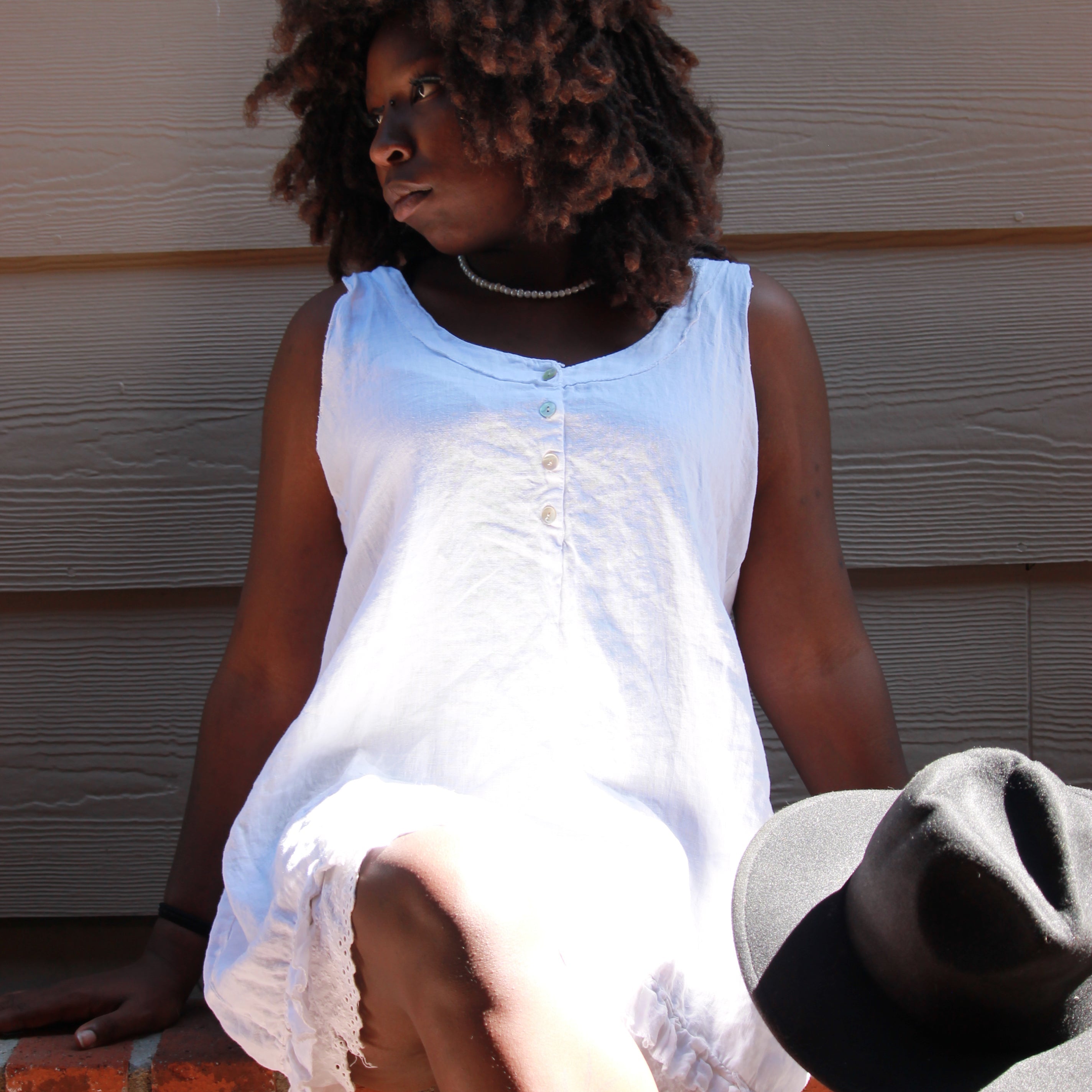 White Flowy Sundress with Four buttons Made in Italy